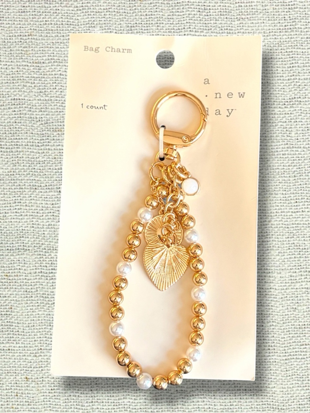 Gold Pearl Heart Bag Charm Keychain – A New Day